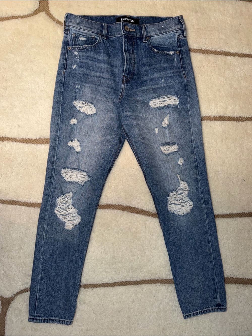 Express Women’s Size 0 Distressed Skinny Jeans Medium Wash Ripped Denim